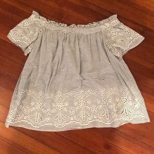 Blue and White Stripe Off-the-Shoulder Top